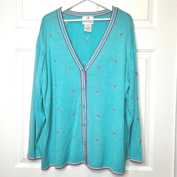 Quacker Factory Vintage Embroidered Sweater Tank Cardigan‎ Set 2X Silk Cotton - Picture 2 of 9